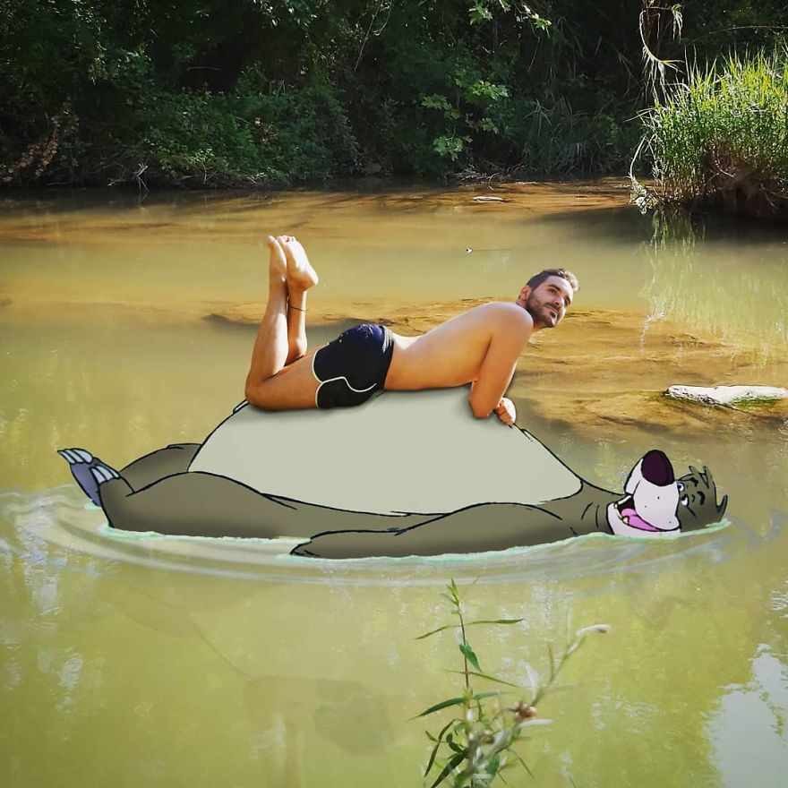 This Guy Is Interacting On Adventures With Cartoon Characters And The Result Is Really Fun