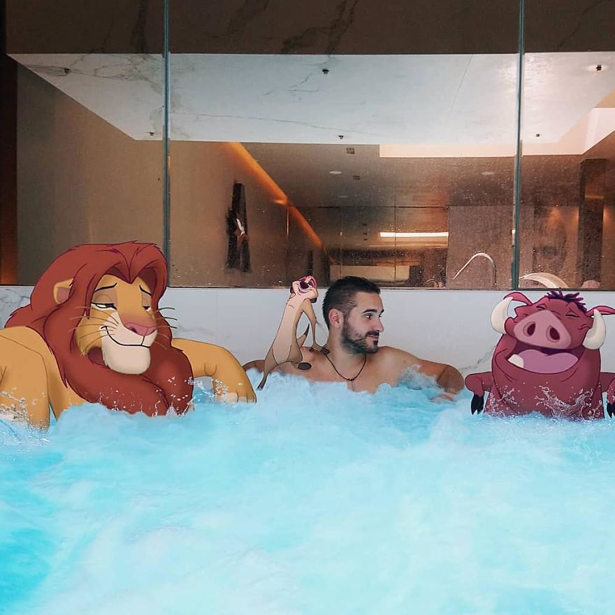 This Guy Is Interacting On Adventures With Cartoon Characters And The Result Is Really Fun