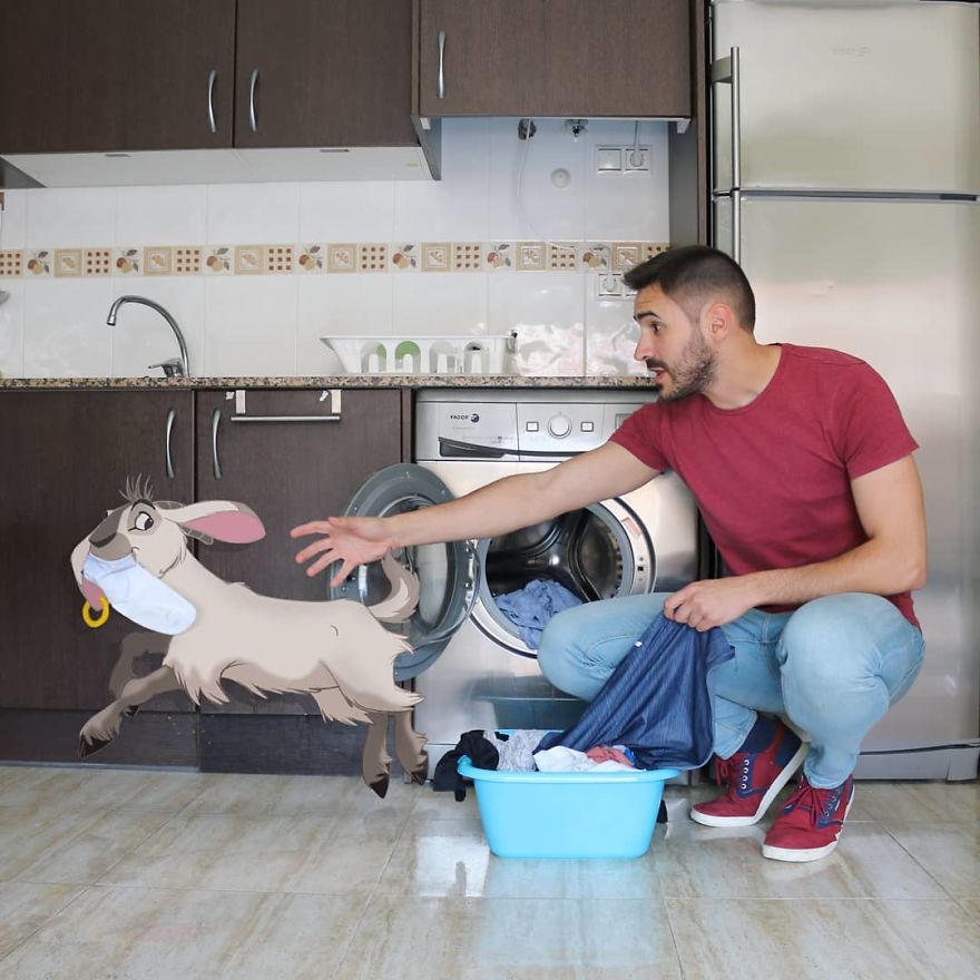 This Guy Is Interacting On Adventures With Cartoon Characters And The Result Is Really Fun