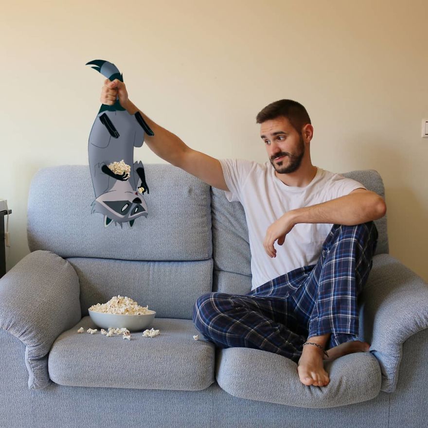 This Guy Is Interacting On Adventures With Cartoon Characters And The Result Is Really Fun