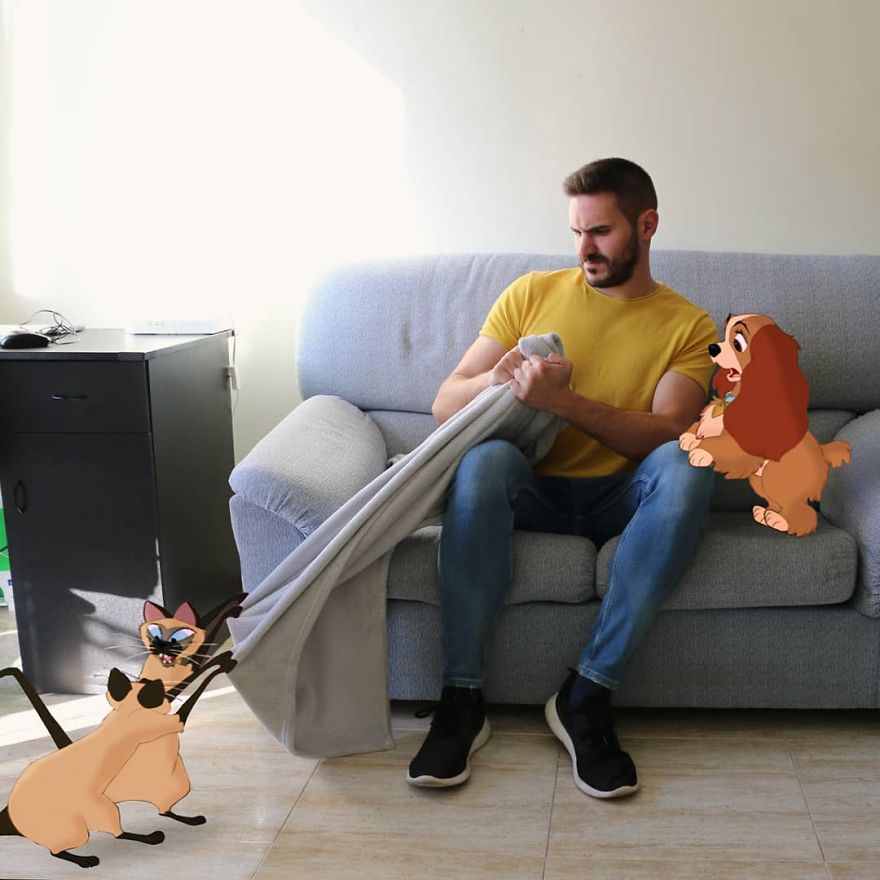 This Guy Is Interacting On Adventures With Cartoon Characters And The Result Is Really Fun