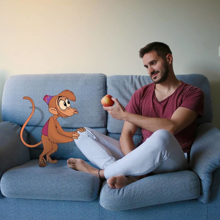 This Guy Is Interacting On Adventures With Cartoon Characters And The Result Is Really Fun