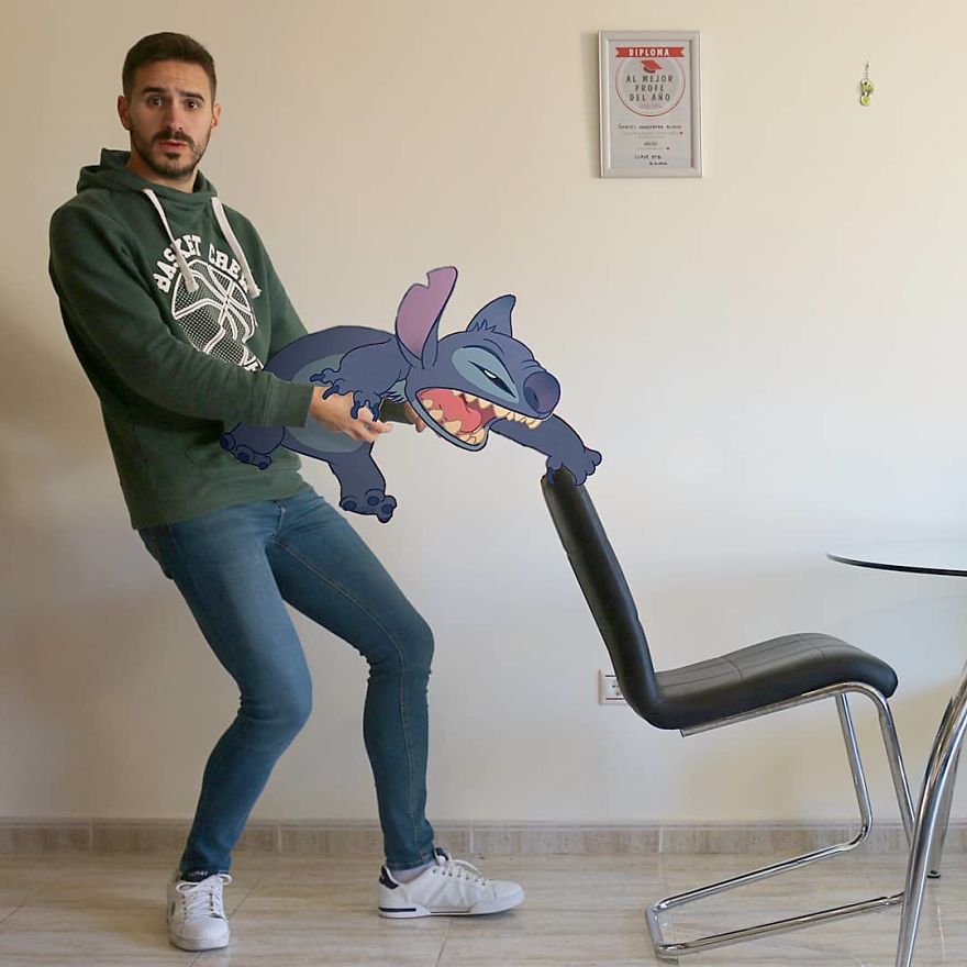 This Guy Is Interacting On Adventures With Cartoon Characters And The Result Is Really Fun