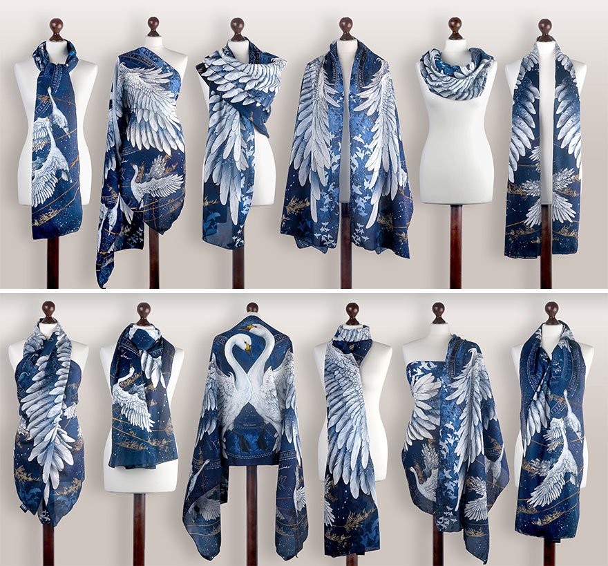 I Create Wearable Artistic Scarfs Inspired By Owls, Ravens, Swans, And Other Majestic Birds (30 Pics) I Create Wearable Artistic Scarfs Inspired By Owls, Ravens, Swans, And Other Majestic Birds (30 Pics)