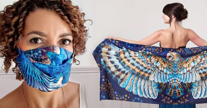 I Create Wearable Artistic Scarfs Inspired By Owls, Ravens, Swans, And Other Majestic Birds (30 Pics)