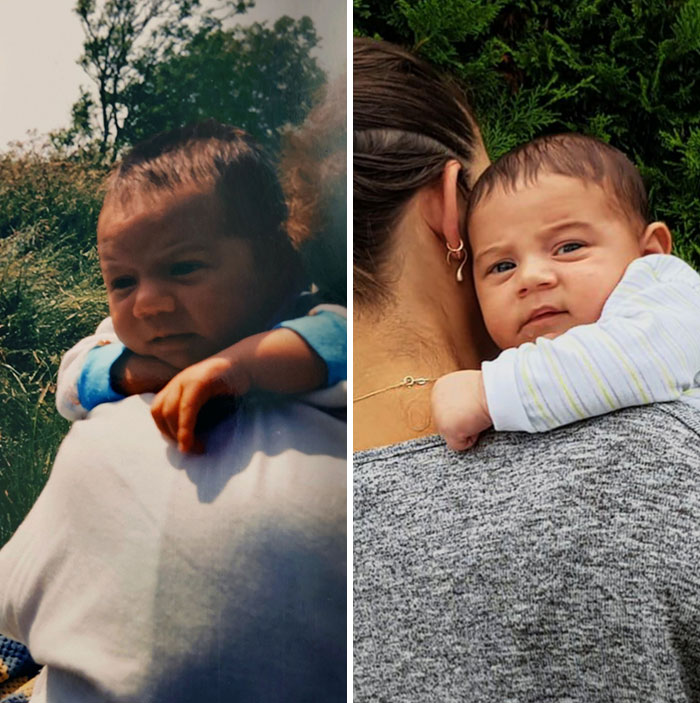 Myself And My Son 32 Years Later. Think I May Have Some Strong Genes