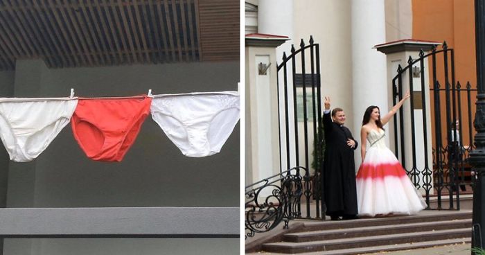 Belarus Authorities “Ban” White-Red-White Belarusian Flag, People Respond By Recreating Colors Of The Flag With Random Objects (9 Pics)