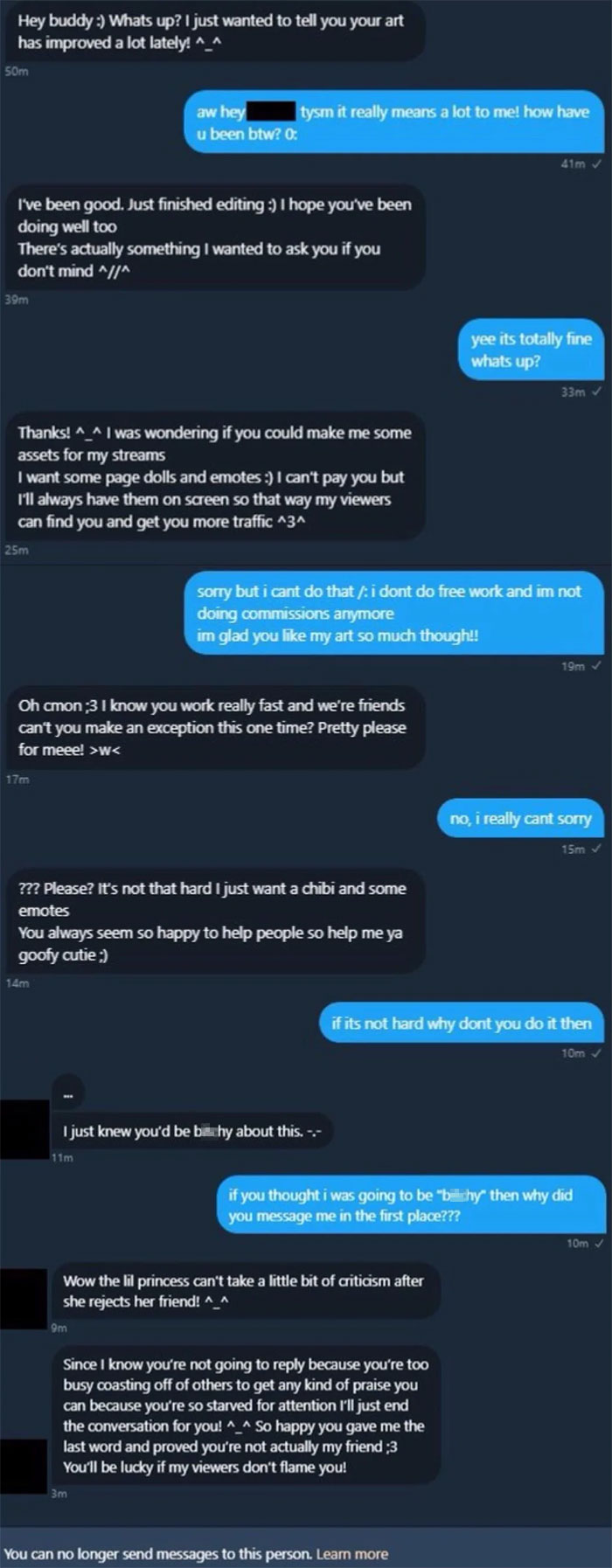“Friend” Begs Artist For Free Art