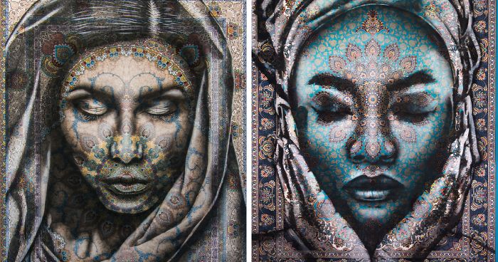 I Use Traditional Persian Rugs As Canvas To Spray-Paint Female Portraits (61 Pics)
