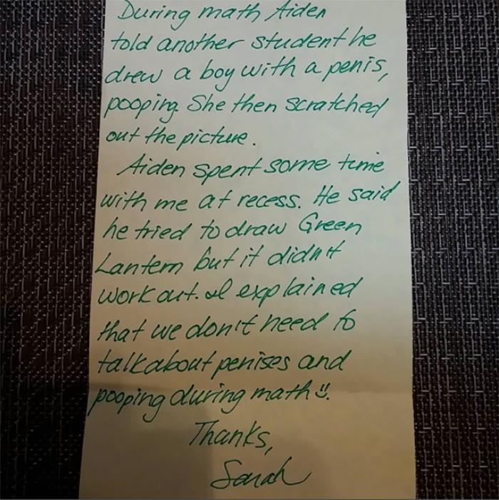 "During Math Aiden Told Another Student He Drew A Boy With A Penis, Pooping... I Explained That We Don't Need To Talk About Penises And Pooping During Math"