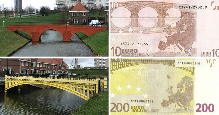 Euros Bills Were Intentionally Drawn Not To Represent Real Bridges, So This Guy Built Them One By One On This River