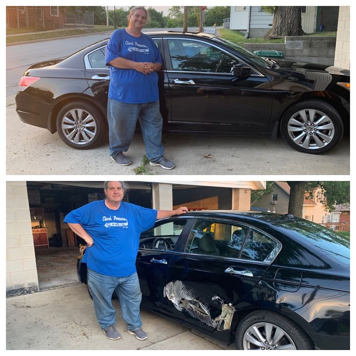 My Husbands New Car. How It Looked At Purchase (1st Pic) And After 1/4 Mile On The Highway Home