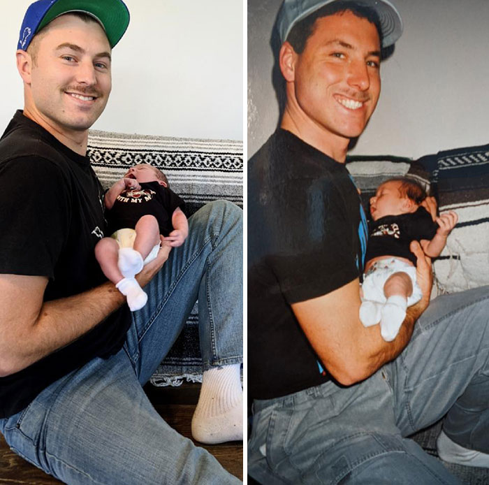 Me With My Newborn Son vs. My Father Holding Me As A Baby