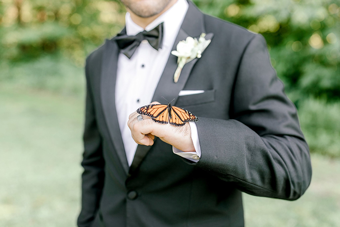 Couple's Wedding Photoshoot Gets A Fairytale-Like Twist After A Monarch Butterfly Joins In