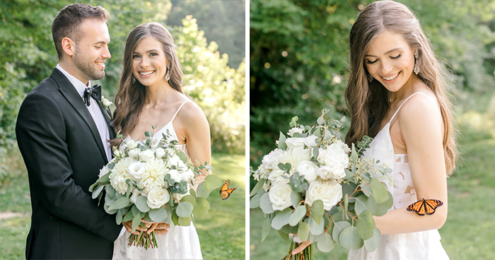 Couple’s Wedding Photoshoot Gets A Fairytale-Like Twist After A Monarch Butterfly Joins In