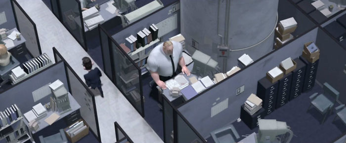 Bob Par In The Incredibles (2004) Has Most Of His Cubical Taken Up By A Pillar Which Is Why It's So Cramped, I Can't Believe I Never Noticed This Before