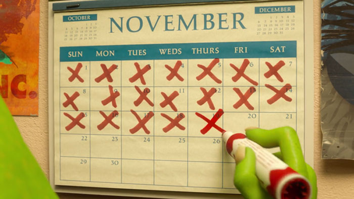 When Mike Marks An X On The Calendar In Red Marker, It's Brighter And Fresher Than The Rest Of The Marks, Which Have Dried