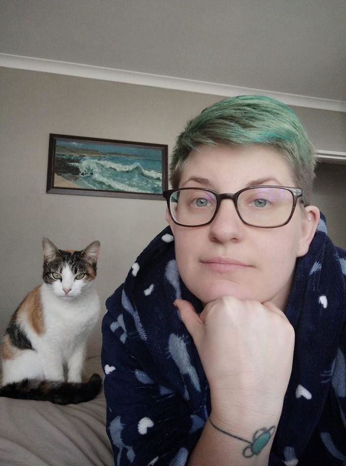 My Bed, Not My Cat. Sleeps On My Side Of The Bed, Licks Her Butt On My Husband's Side