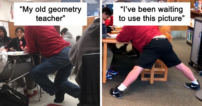 Students Are Sharing Pics Of Teachers Leaning Over And Sitting In The Weirdest Positions In Class (26 Tweets)