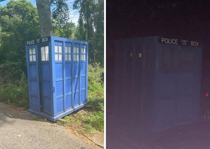 I Saw A Facebook Post About A Neighbor Looking For A Good Home For This Tardis. Well, It's Now In My Driveway, Larger Than My Husband's Car And Will Be Taken Inside In Pieces So We Can Add Bookshelves And Make It A Game Cabinet