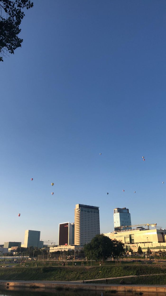 The View Of Air Balloons In The Evening