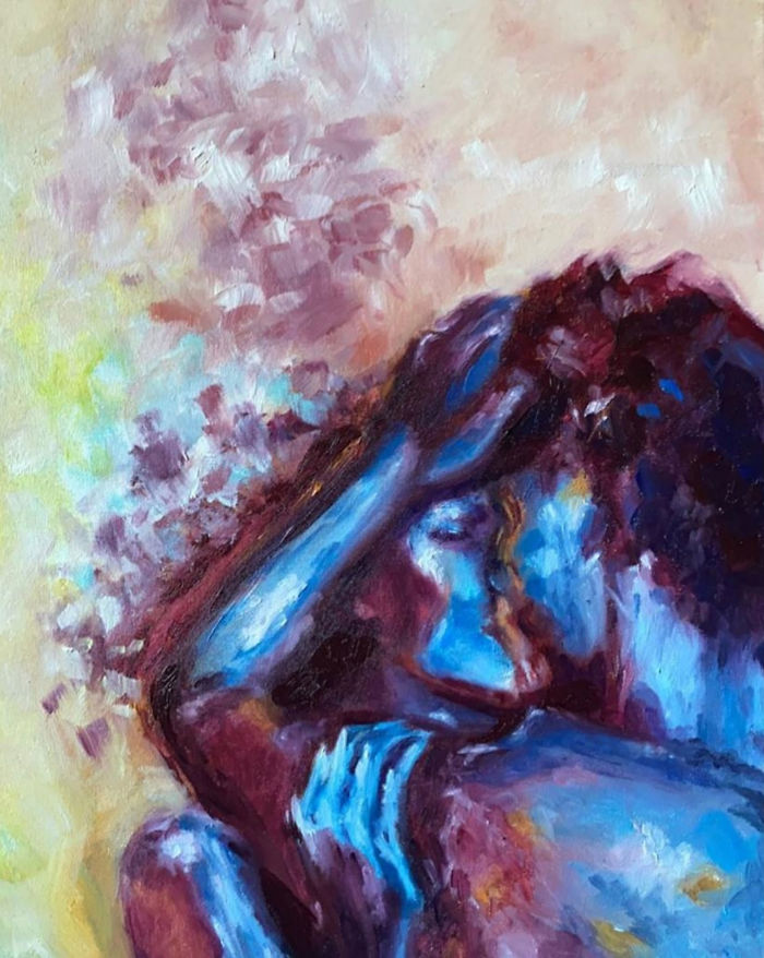 A Sweet Moment Of Love Captured In Acrylic Paints