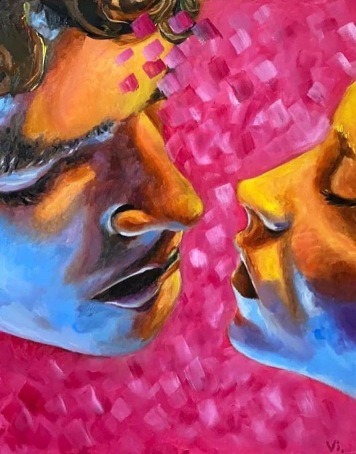 Two Lovers Going In For Their First Kiss