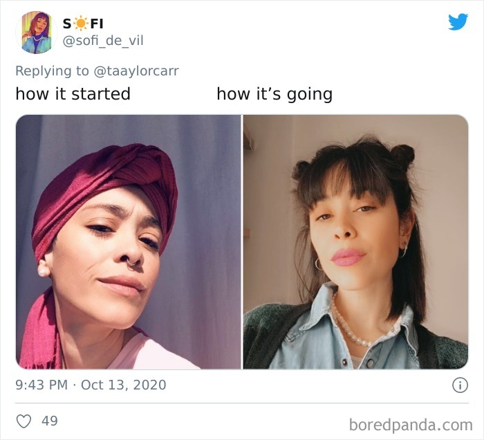 Side-by-side photos showing a woman before and after, sharing a cancer story with a how it started vs how it's going theme.