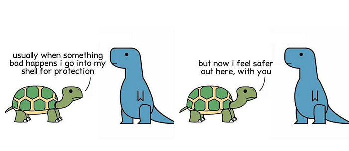 Dinosaur comic about feeling safe around someone 