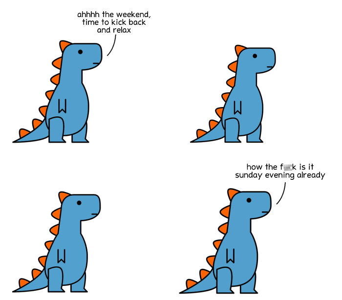 Dinosaur comic about the weekend 