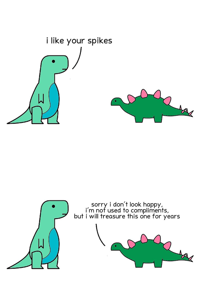 Dinosaur comic about compliments 
