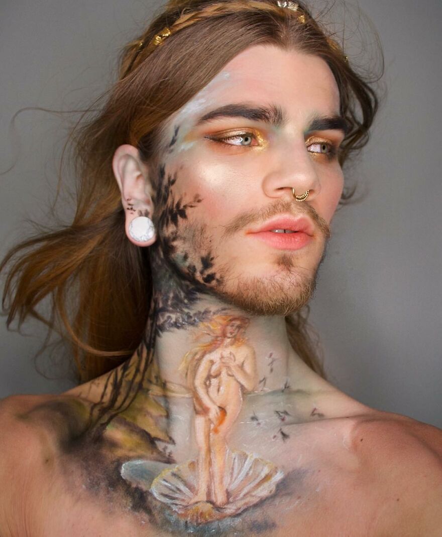 21-Year-Old Makeup Artist Uses His Face And Body As A Canvas To Recreate Famous Paintings (10 Pics) 21-Year-Old Makeup Artist Uses His Face And Body As A Canvas To Recreate Famous Paintings (10 Pics)