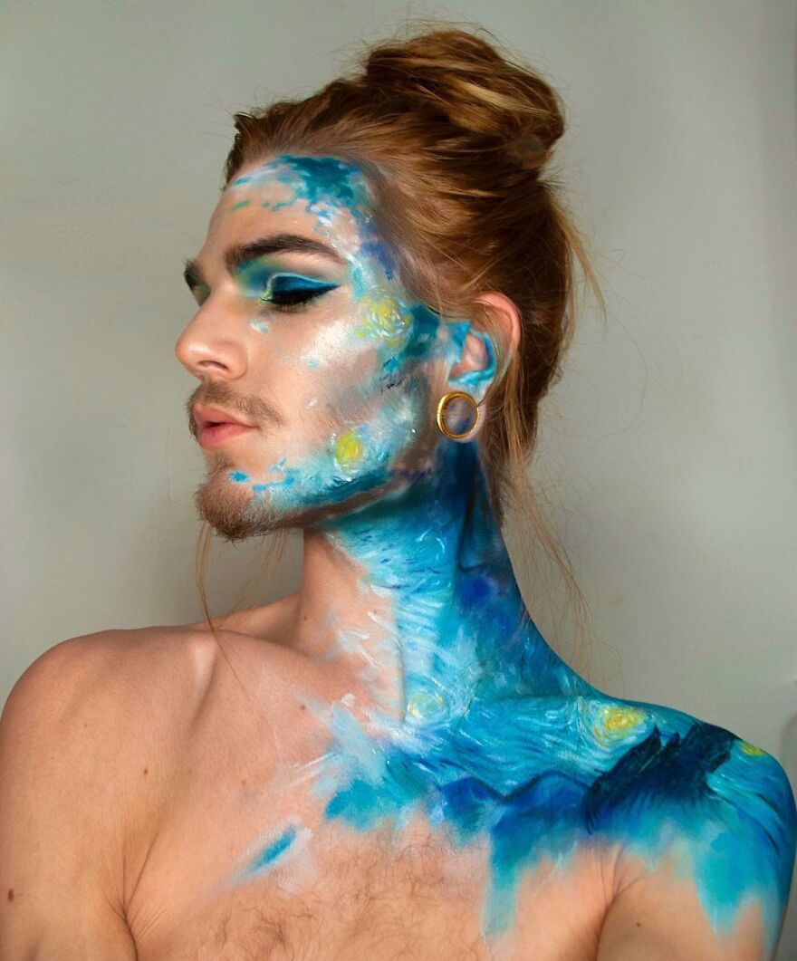 21-Year-Old Makeup Artist Uses His Face And Body As A Canvas To Recreate Famous Paintings (10 Pics) 21-Year-Old Makeup Artist Uses His Face And Body As A Canvas To Recreate Famous Paintings (10 Pics)