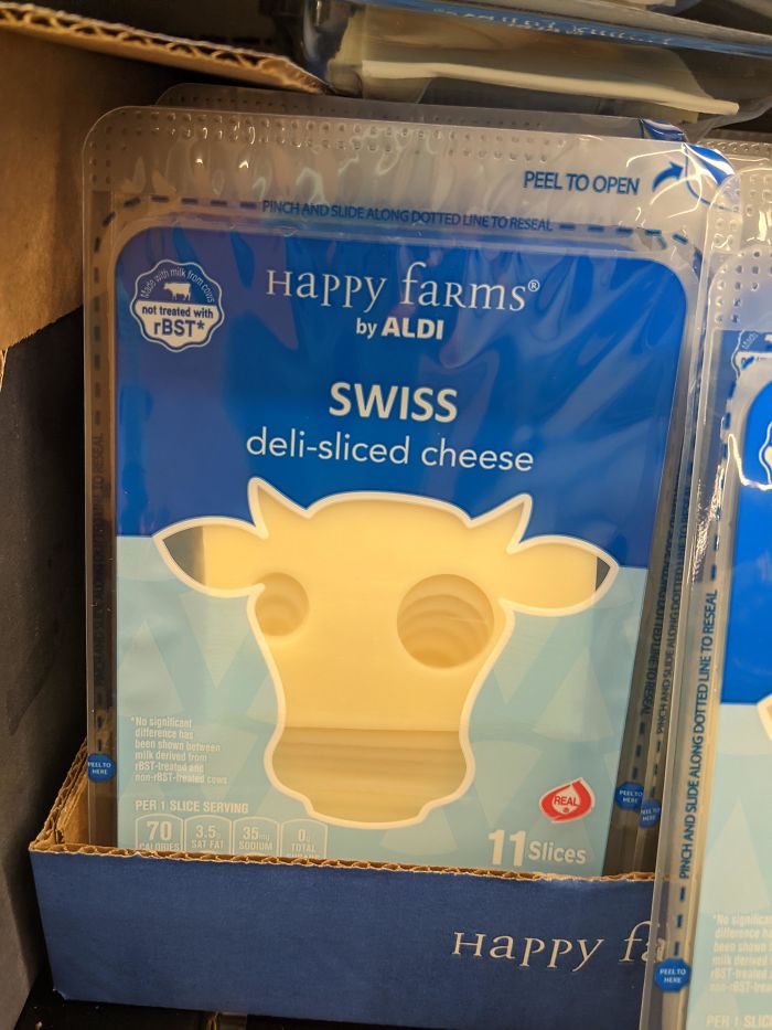 The Holes In This Swiss Cheese Make It Look Like The Cow Has Eyes
