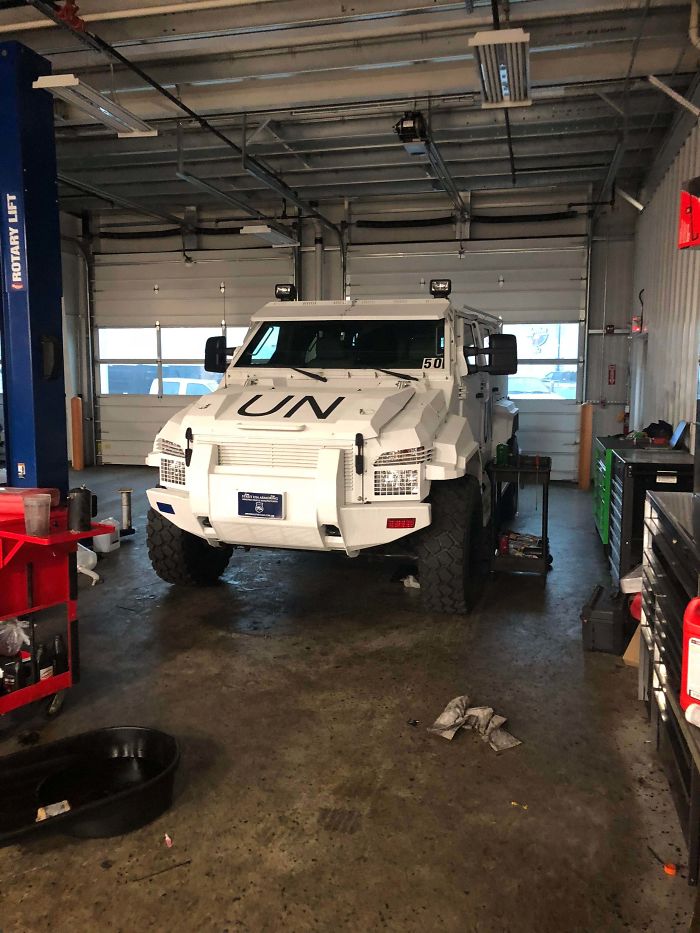 A Giant Armored Un Vehicle. I’m 6’3” And I Come Up To The Lower Arm On The Mirror