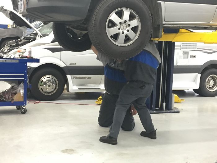 Our 6'6" Shop Foreman Just Got A 5'7" Apprentice