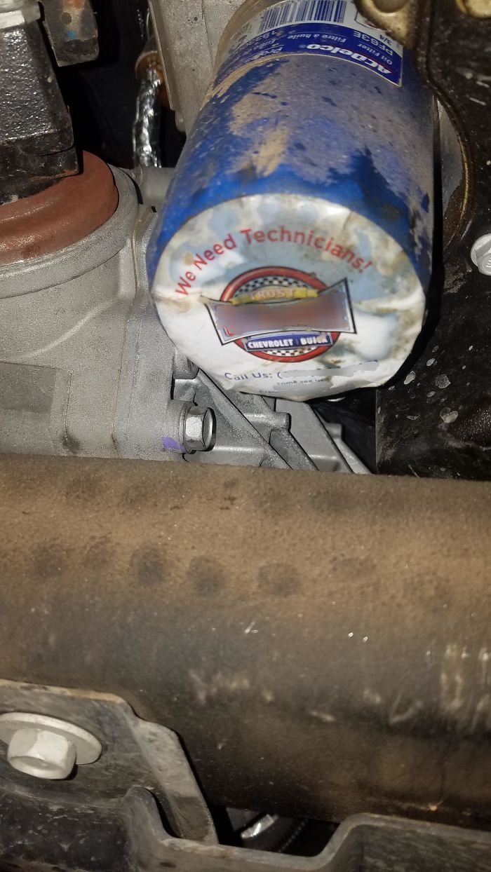 There Is A Shortage Of Techs In My City. I Found This Job Posting On An Oil Filter. They Get An 'A' For Creativity