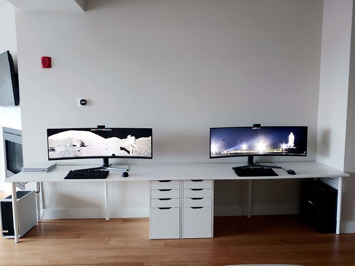 Created An Ultra Wide Desk For A His-And-Hers Computer Setup.