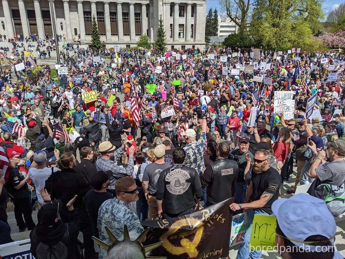 Protesters In Olympia, Washington Today. State Troopers Report About 2,500 People Attended. Little To No Social Distancing And Few People Wearing Masks