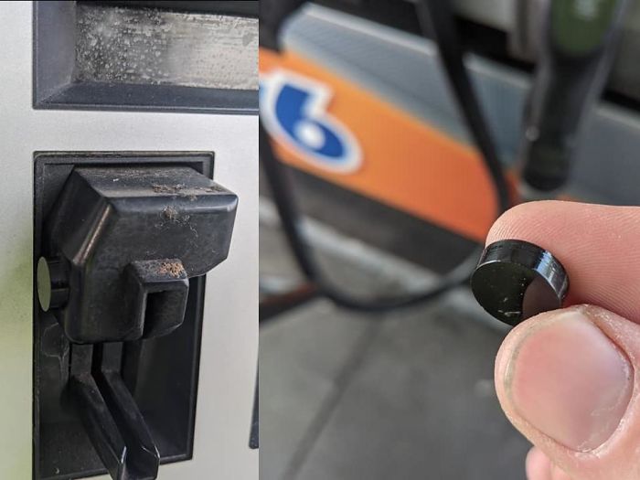 Small Plastic Cylinder On Side Of Gas Pump Card Reader (Cut Open, Nothing Inside)
