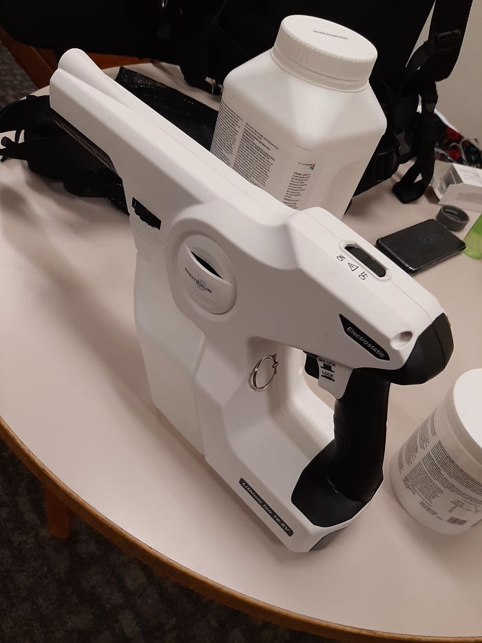 This Sanitizing Sprayer At Work That Looks Like It's From Overwatch