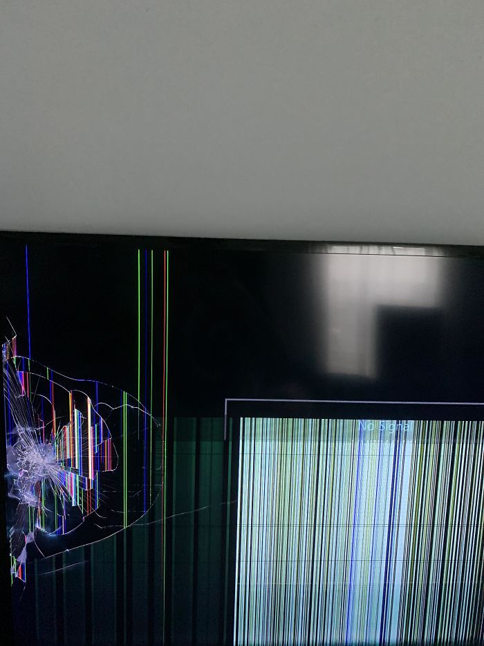 I Told My Little Brother To Stop Throwing His Controller. 5 Minutes Later I Hear A Bang And I See Him Crying And The TV Looking Like This