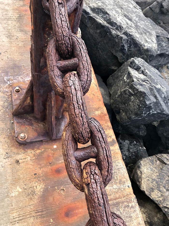 An Iron Chain So Rusted By Sea Salt It Looks Like It’s Made Of Wood