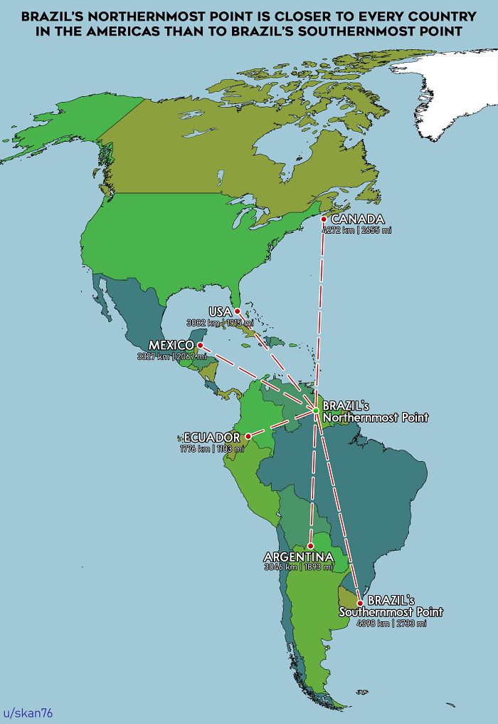 Brazil's Northernmost Point Is Closer To Every Country In The Americas Than To Brazil's Southernmost Point