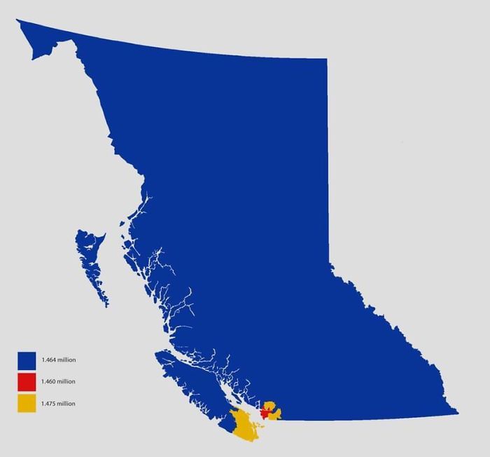 British Columbia Split Into 3 Areas Of Equal Population
