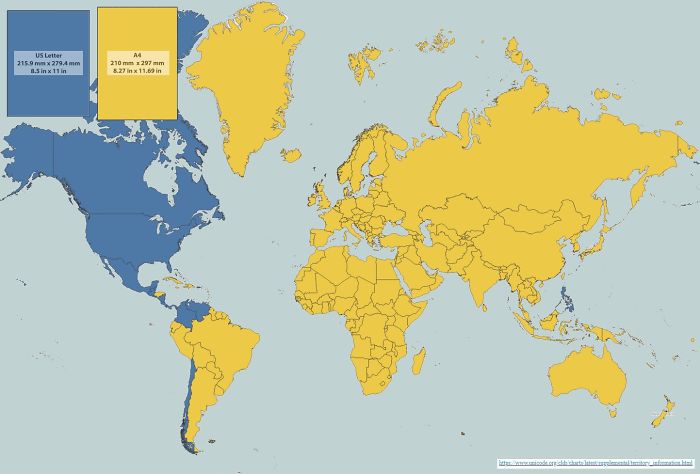 Paper Sizes World Map