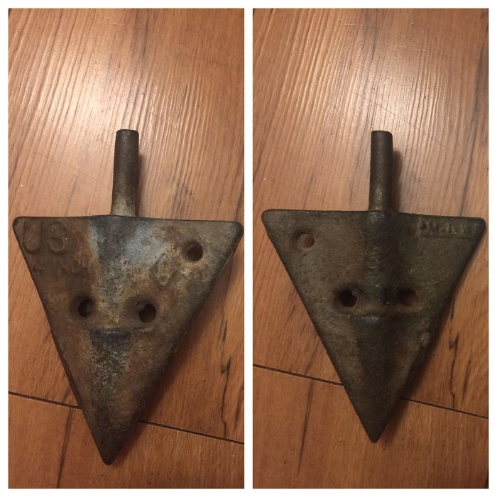What Is This Thing? Found It As A Kid And Have Never Known What It Is. Slightly Heavier Than It Looks. Says Us 4 Inch On One Side That Also Has An "L" In A Diamond, The Other Side Has Some Mark I Can't Make Out. The Triangle Is 4 Inches From Base To Tip.
