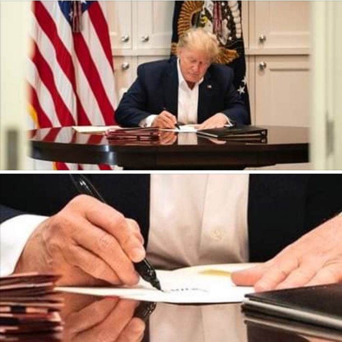 Trump Hard At Work With Covid-19 Signing Blank Pieces Of Paper With A Sharpie. Thanks White House!