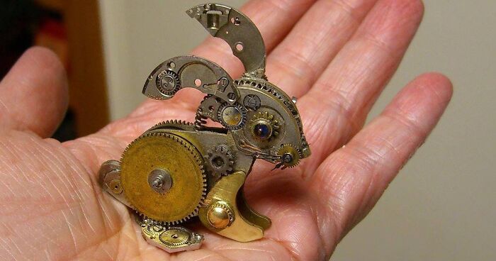 Artist Uses Old Watch Parts To Craft Tiny Intricate Steampunk Sculptures