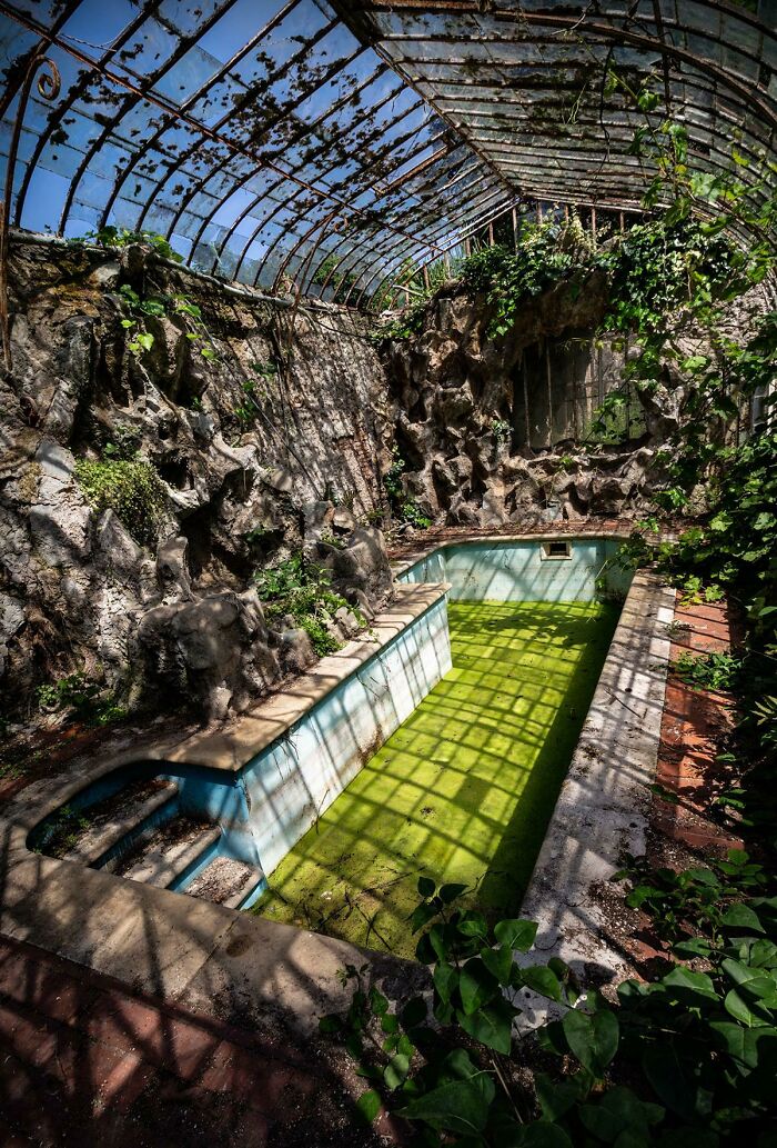 Abandoned Poolhouse Overgrown By Plants